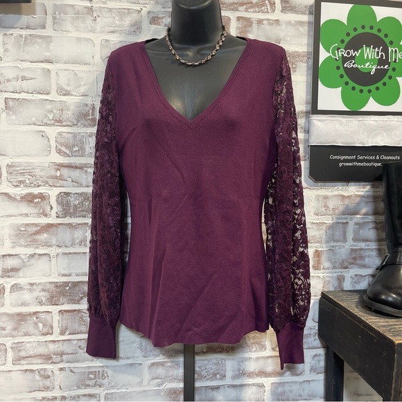 White House Black Market Tops - White House black market Elegant Purple Lace Sleeve Top medium